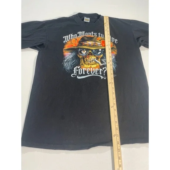 VTG Just Brass 3D Emblem 80s Who Wants to Live Forever Long Sleeve T-Shirt Sz XL